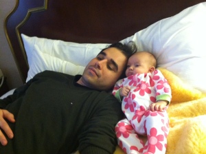 Dad and daughter relaxing at the hotel